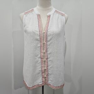 Lucky Brand White Embroidered Sleeveless Blouse Top Size M